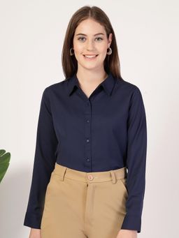 Style Quotient - Women Navy Blue Polyester Solid Regular Fit Shirt