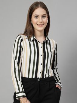Style Quotient - Women White Polyester Stripes Regular Fit Shirt