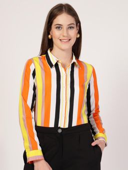 Style Quotient - Women Yellow Polyester Stripes Regular Fit Shirt