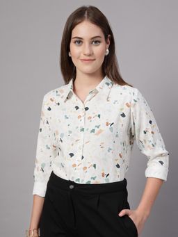 Style Quotient - Women Off White Polyester Abstract Regular Fit Shirt