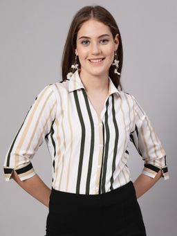Style Quotient - Women Black Polyester Stripes Regular Fit Shirt