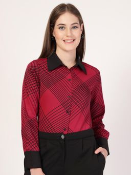 Style Quotient - Women Pink Polyester Geometric Regular Fit Shirt