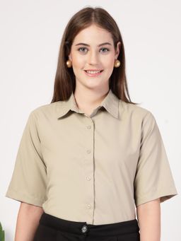 Style Quotient - Women Beige Polyester Solid Regular Fit Shirt