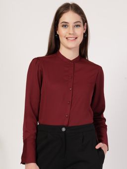 Style Quotient - Women Maroon Polyester Solid Regular Fit Shirt