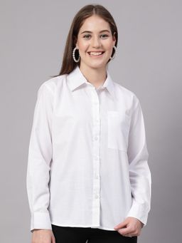 Style Quotient - Women White Polyester Solid Oversized Fit Shirt