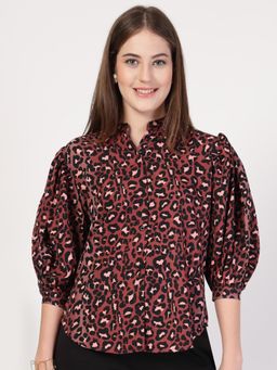 Style Quotient - Women Rust Polyester Animal Print Regular Fit Shirt
