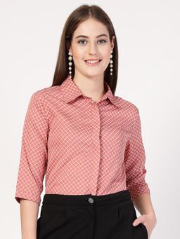 Style Quotient - Women Nude Polyester Geometric Regular Fit Shirt