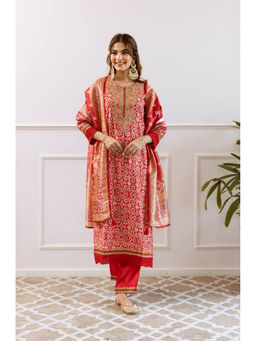 Autumnlane - Khevna Scarlet Work Red Kurta with Pant and Dupatta (Set of 3)