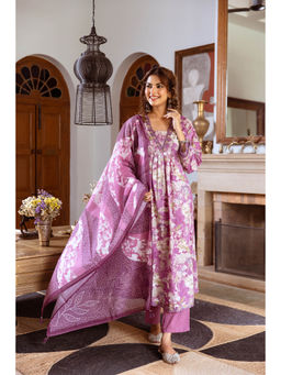 Autumnlane - Tejaswi Purple Floral Kurta with Pant and Dupatta (Set of 3)