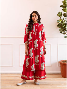 Autumnlane - Aruna Red Scarlet Tiger Printed Kurta with Palazzo (Set of 2)