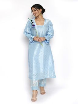 HANDME - Women Blue Silk Kurta (Set of 2)