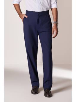 S&N by Shantnu Nikhil - Navy Blue Tailored Broad Waistband Tapered Trousers