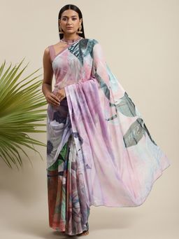 Ahalyaa - Women's Lavender Colour Chiffon Digital Print with Unstitched Blouse