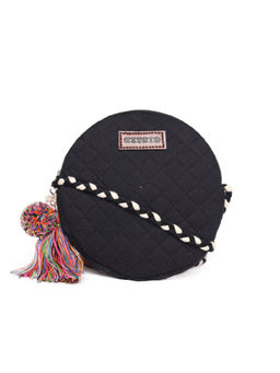 Astrid - Black Cotton Quilted Round Womens Sling Bag