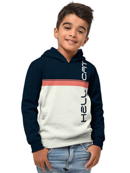 HELLCAT - Trendy Petrol Blue Colorblock Hood Neck Full Sleeve Sweatshirt for Boys