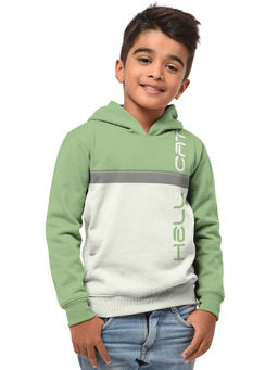 HELLCAT - Trendy Light Green Colorblock Hood Neck Full Sleeve Sweatshirt for Boys