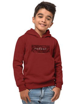 HELLCAT - Trendy Maroon Printed Hood Neck Full Sleeve Sweatshirt for Boys