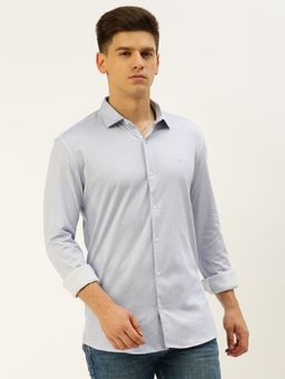SHOWOFFFF - Men Spread Collar Striped Blue Slim Fit Shirt