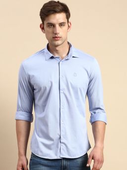 SHOWOFF - Men Spread Collar Solid Blue Slim Fit Shirt