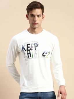 SHOWOFF - Men Round Neck Printed White Pullover Sweatshirt