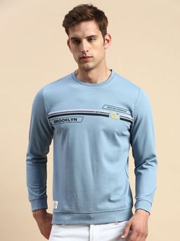 SHOWOFF - Men Round Neck Printed Blue Pullover Sweatshirt