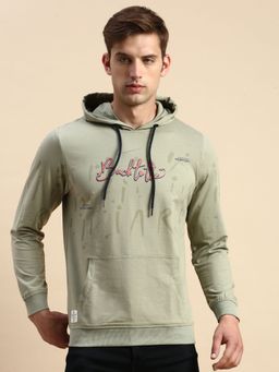 SHOWOFF - Men Hooded Printed Olive Pullover Sweatshirt