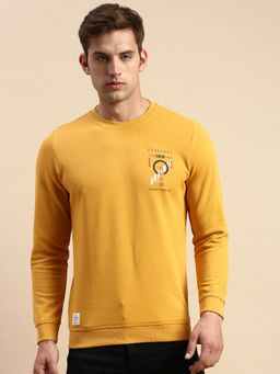 SHOWOFF - Men Round Neck Printed Yellow Pullover Sweatshirt