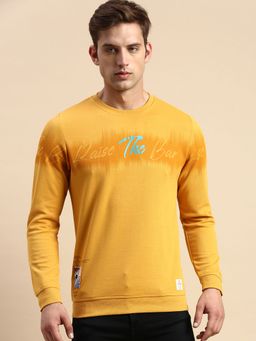SHOWOFF - Men Round Neck Printed Yellow Pullover Sweatshirt