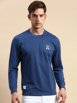 SHOWOFF - Men Round Neck Printed Blue Pullover Sweatshirt