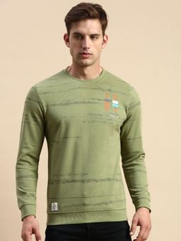 SHOWOFF - Men Round Neck Printed Olive Pullover Sweatshirt