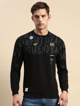 SHOWOFF - Men Round Neck Printed Black Pullover Sweatshirt