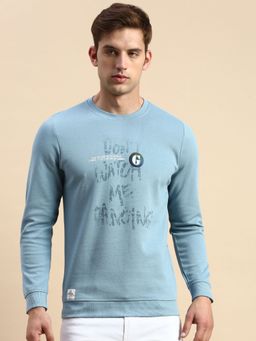 SHOWOFF - Men Round Neck Printed Blue Pullover Sweatshirt