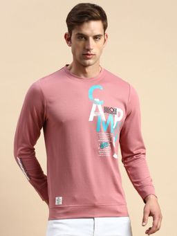 SHOWOFF - Men Round Neck Printed Pink Pullover Sweatshirt