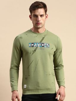 SHOWOFF - Men Round Neck Printed Green Pullover Sweatshirt