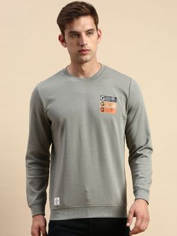 SHOWOFF - Men Round Neck Printed Grey Pullover Sweatshirt