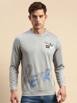 SHOWOFF - Men Round Neck Printed Grey Pullover Sweatshirt