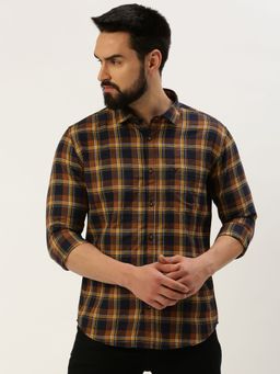 SHOWOFF - Men Spread Collar Checked Brown Classic Shirt