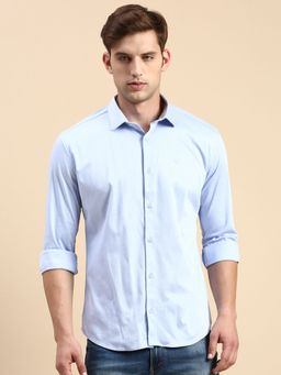 SHOWOFF - Men Spread Collar Blue Slim Fit Self Design Shirt