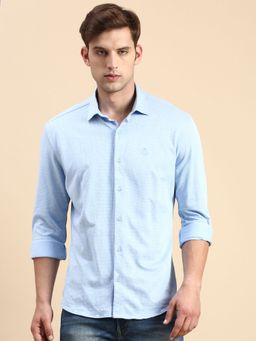SHOWOFFFF - Men Spread Collar Blue Slim Fit Printed Shirt