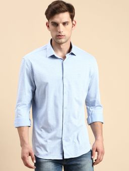 SHOWOFF - Men Spread Collar Blue Slim Fit Checked Shirt