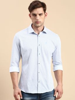SHOWOFFFF - Men Spread Collar Blue Slim Fit Printed Shirt