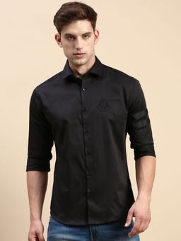 SHOWOFFFF - Men Spread Collar Black Slim Fit Solid Shirt