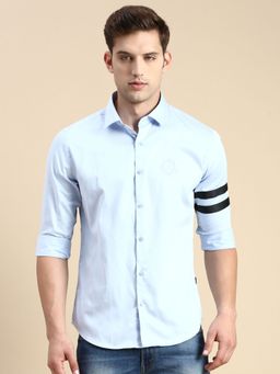 SHOWOFF - Men Spread Collar Blue Slim Fit Solid Shirt