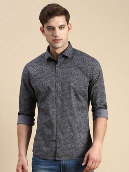 SHOWOFFFF - Men Spread Collar Grey Slim Fit Printed Shirt