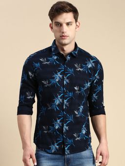 SHOWOFFFF - Men Spread Collar Navy Blue Slim Fit Printed Shirt