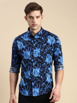 SHOWOFF - Men Spread Collar Blue Slim Fit Printed Shirt
