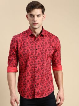 SHOWOFF - Men Spread Collar Pink Slim Fit Printed Shirt