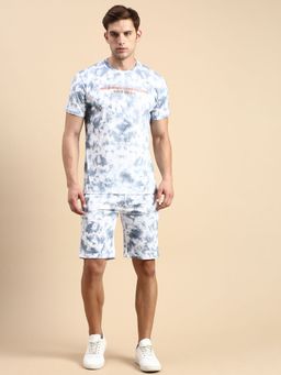 SHOWOFF - Men Round Neck Short Sleeves Dyed Blue Co-Ords (Set of 2)