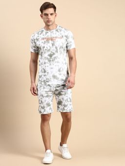 SHOWOFFFF - Men Round Neck Short Sleeves Dyed Olive Co-Ords (Set of 2)