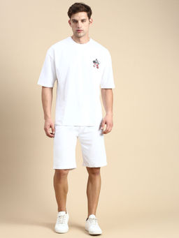 SHOWOFFFF - Men Round Neck Short Sleeves Printed White Co-Ords (Set of 2)
